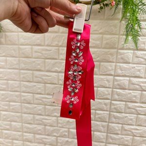 Fushia/Hot Pink Satin Flower Girl Belt with Beaded Detail